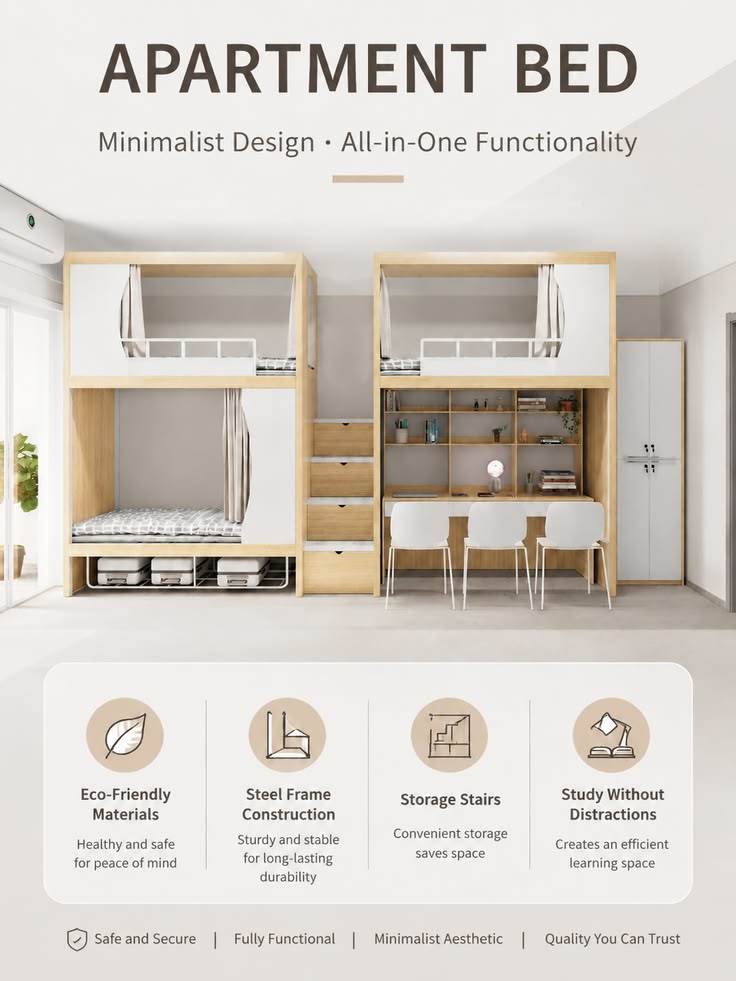 Derniers blogs de l'entreprise sur Plusieurs styles de lits d'appartement avec lits superposés et bureaux