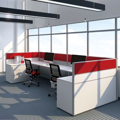 acheter Position de travail du personnel en forme de L avec écran de couleur blanche et rouge pour une grande intimité online manufacture