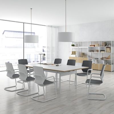 acheter Table de conférence personnalisable en blanc de neige avec une grande durabilité et des pieds en acier blanc online manufacture