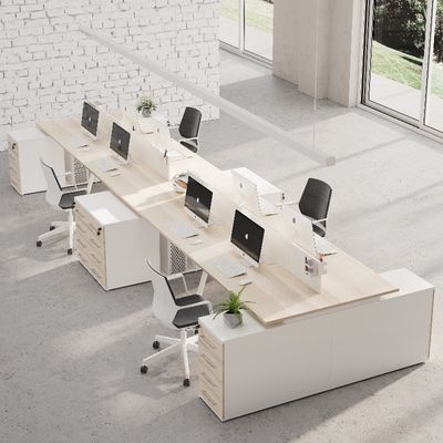 acheter Table du personnel pour huit personnes avec écran séparateur et armoires de dossiers dans le style MFC en bois Table latérale Option de support personnalisation online manufacture