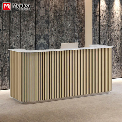 acheter Grille en bois résistant aux rayures et planche de roche à motifs de montagne blanche Bureau d'accueil Support de réception de hall personnalisable online manufacture