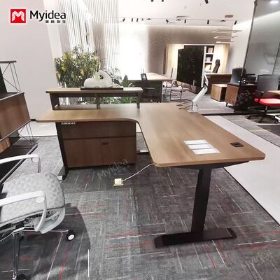 L-shaped Electric Lifting Table with Movable Sub Cabinet Storage Space, Main Desk with Cable Collection System, Office Desk