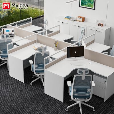 Foshan Wholesale Single Person L-shaped Staff Light Colored Screen Card Slot Simple Modern Screen Table and Chair Combination