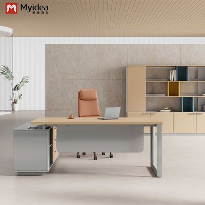 acheter Myidea Bureau de bureau en bois massif en forme de L avec sous-armoire et plusieurs pieds en acier pour immeuble de bureaux online manufacture