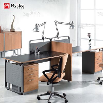Modern Minimalist Two Person Combination Office Desk with Screen, Card Holder Partition, Multi Person Combination Staff Desk