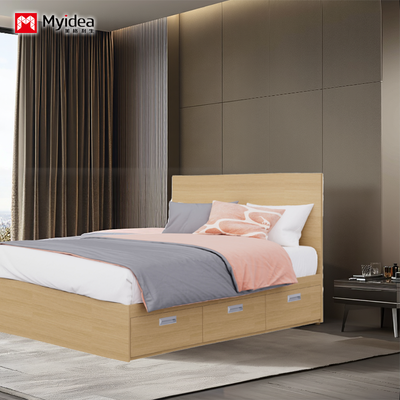 Modern Mnimalist Multfunctional Bed with Drawer Cabinet, Cream Wind Leather Art Bed, Small-sized Three Drawer Double Bed