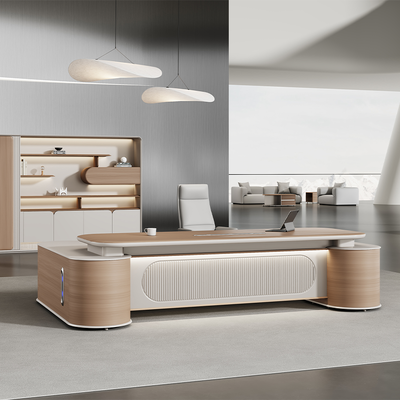 acheter Bureau en PVC revêtu de couche courbe, bureau de chef, bureau de processus peint, bureau avec lumière ambiante contrôlée par la voix online manufacture