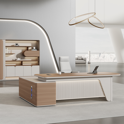 acheter Tableau de bureau de chef courbé en PVC modernes, surface de laque peinte, éclairage d'ambiance à LED activé par la voix online manufacture