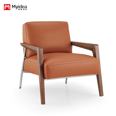 Acheter Sofa de salon en cuir à un seul siège avec mousse de rebond de haute densité, bois de cendres + jambes en acier inoxydable online manufacture
