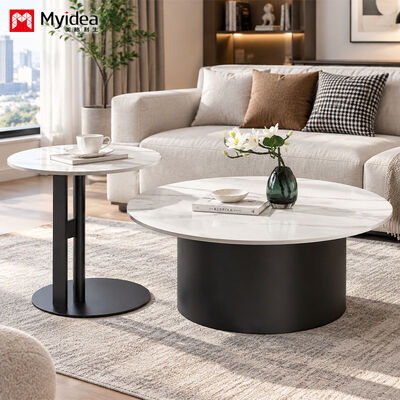 Acheter Ensemble de 2 tables basses gigognes pour salon et bureau, surface en pierre frittée avec pieds en acier au carbone noir sablé, conception combinée peu encombrante grande et petite online manufacture