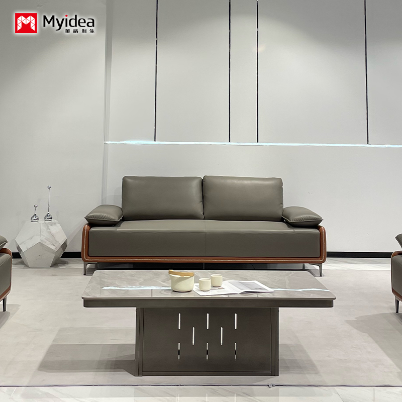 Foshan Office Sofa, Leather Business Lounge, VIP Reception Room, Simple and Modern boss Sofa, Coffee Table Combination