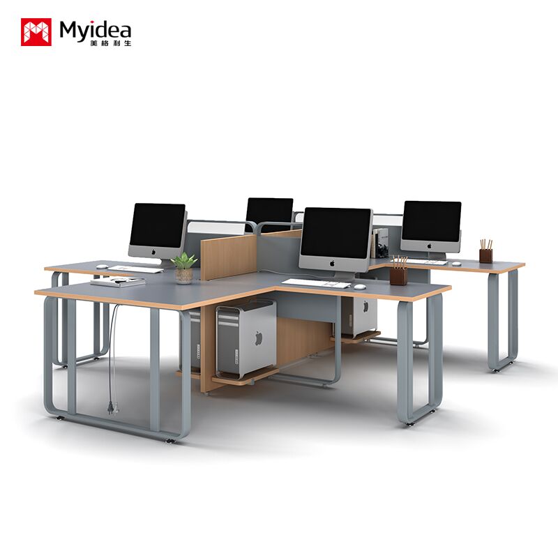 Modern Minimalist Two Person Combination Office Desk with Screen, Card Holder Partition, Multi Person Combination Staff Desk