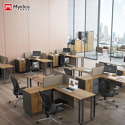 Bureau de bureau pour deux personnes avec armoire latérale de rangement des jambes en acier, bureau du personnel en mélamine