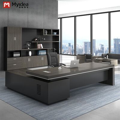 Bureau d'ordinateur exécutif en forme de L moderne écologique avec sous-armoire de stockage de grande capacité